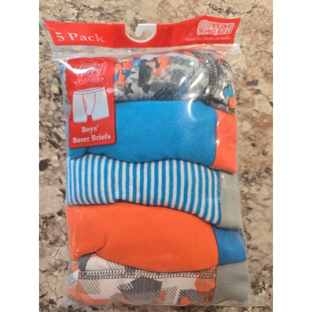 Faded Glory Boys Boxer Briefs 5 Pack XL ( 14-16) 100% Cotton